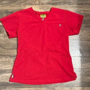 Ave Vivid Red V-Neck Scrub Top s s